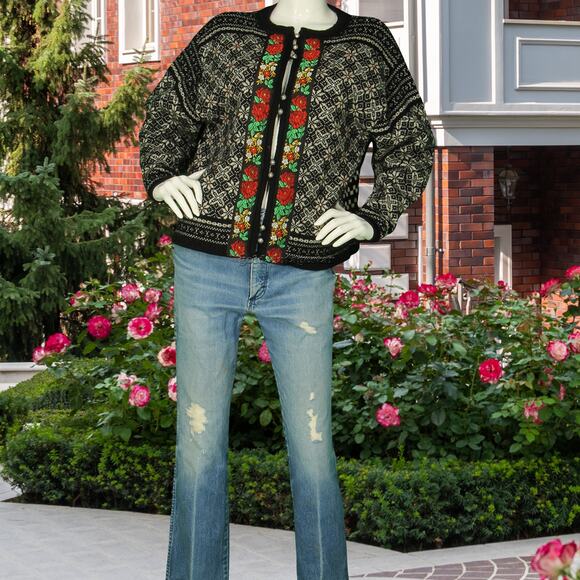 Vintage Squaw Valley Fair Isle Nordic Norwegian Icelandic Wool Cardigan Sweater - Picture 3 of 10